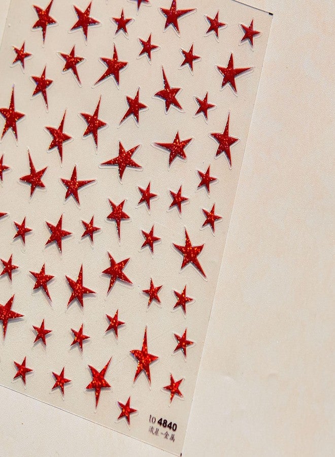 CTTHNBD Star Nail Art Stickers Red Star Nail Stickers Red Nail Decals 3D Embossed Self Adhesive Shiny Nail Art Stickers Decals for Acrylic Nails Women Manicure Decorations - Image 4